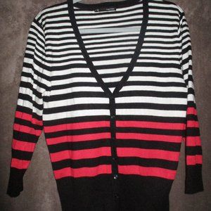 Maurices Striped v-shape cardigan Black/white/deep coral XL